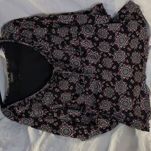 Lane Bryant 18/20 Abstract Paisley Flower Blouse Black, Maroon & White